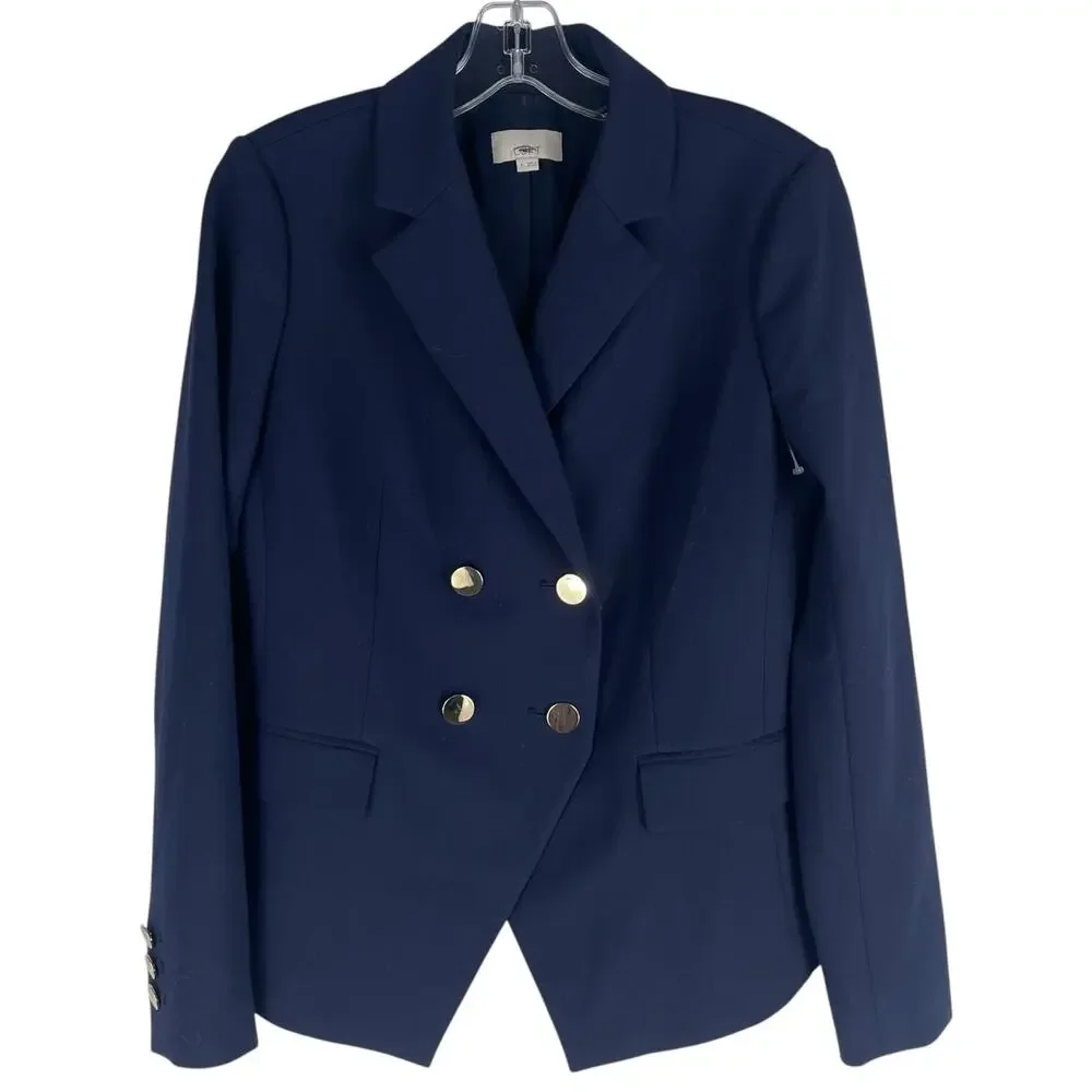 Ann Taylor LOFT Double Breasted Gold Button Blazer Jacket Navy Size 2